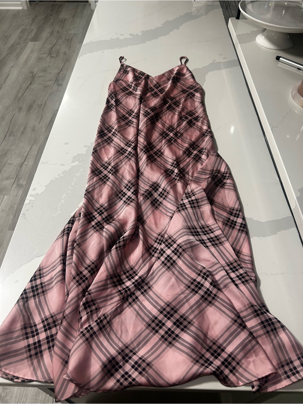 Victoria's Secret Asymmetrical Pink Plaid Slip Long Dress